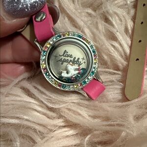 Origami Owl Pink Watch with Multicolor Bezel